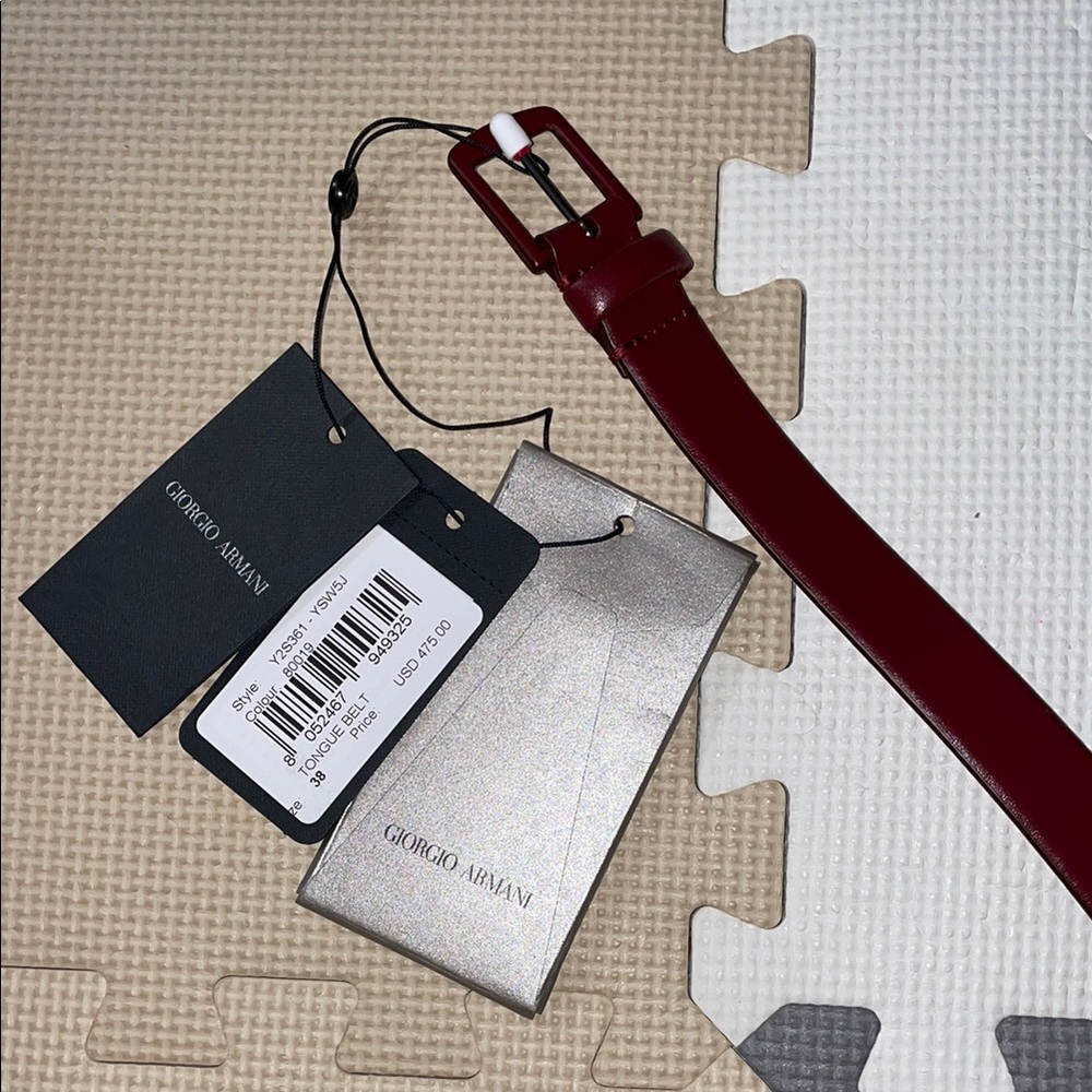 NWT Giorgio Armani Deep Red Genuine Leather Tongue Belt